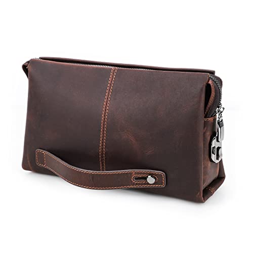 Leather Men Clutch Purse Bag Handmade Purse Wristlet Handbag Envelope Code Lock Wallet Anti Theft Clutch Purse Phone Holder Travel Bag, Coffee