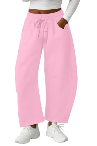Image of Lepunuo Barrel Sweatpants Women Casual Baggy Elastic Waisted Pants Wide Leg Gym Trousers with Pockets