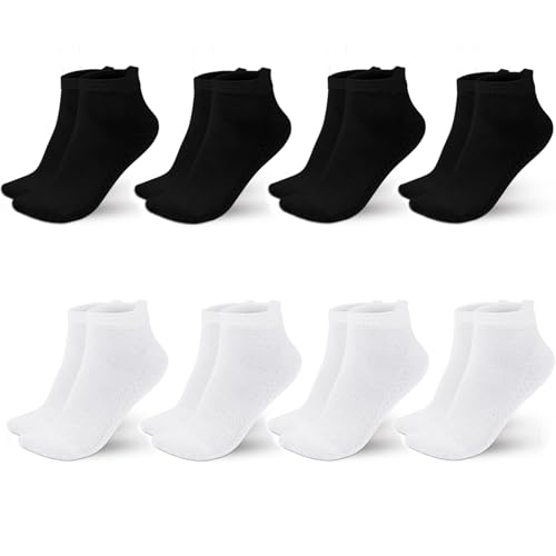 6/8 Pairs Unisex Ankle Socks (US, Alpha, One Size, Regular, Short, 8pairs (4 Pairs Black+ 4 Pairs White)