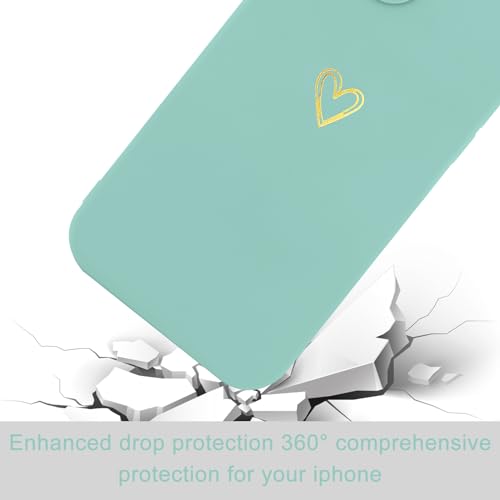 Image of Wirvyuer for iPhone 14 Case Cute Heart Pattern Soft Shockproof Slim Protective Silicone Phone Case Cover for Women Girls, Fragrant Green