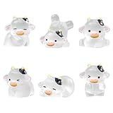 UYUOO 6 Pack Glow in The Dark Cow Car Decor, Cute Luminous Resin Dashboard Decorations for Cars, 3.3cm Funny Animal Touchscreen Accessories (Transparent)