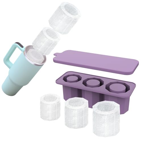 Silicone Ice Cube Tray for Stanley, Reusable Ice Cube Tray and Mold for 30-40oz Tumblers, Silicone Ice Cube Trays with Lid for Freezer Drinks Coffee Whiskey(Purple)