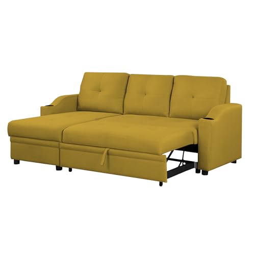 Image of Casaliving Ravonna LHS 4 Seater L Shape Corner Sofa Cum Bed for Living Room (Yellow Fabric) Premium Fabric Sofa