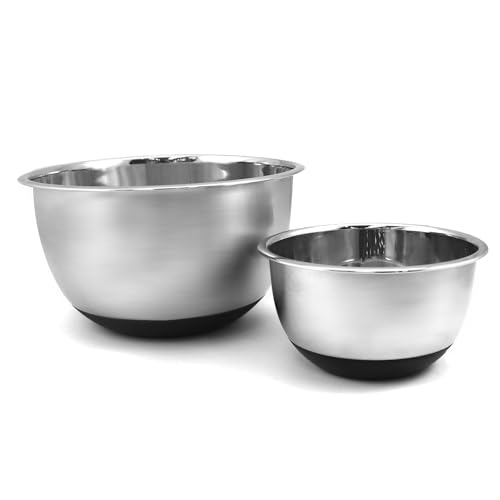 Fackelmann Set di 2 ciotole da cucina, per impastare, lavare, miscelare, ciotole per alimenti in acciaio inox con base antiscivolo in silicone, dimensioni Ø18 cm e Ø26 cm