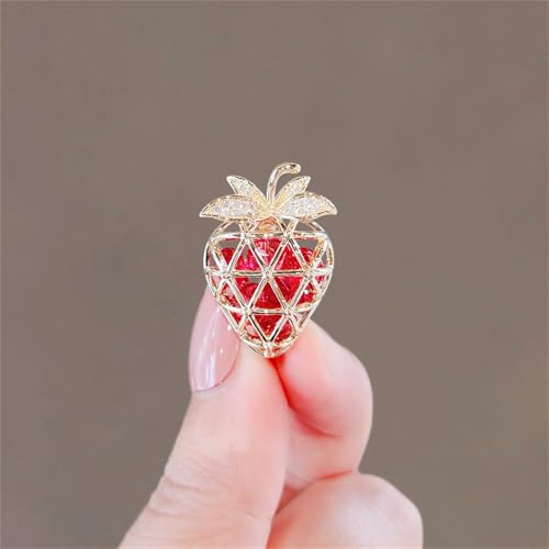 Image of Cute Lemon Brooch Pin for Women Rhinestone Fruit Little Brooch Sparkling Crystal Strawberry Cherry Enamel Pin Christmas Birthday Art Deco Jewelry Gifts