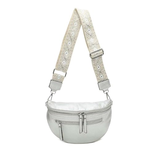 Sac à bandoulière léger en cuir synthétique premium argenté aux détails soignés