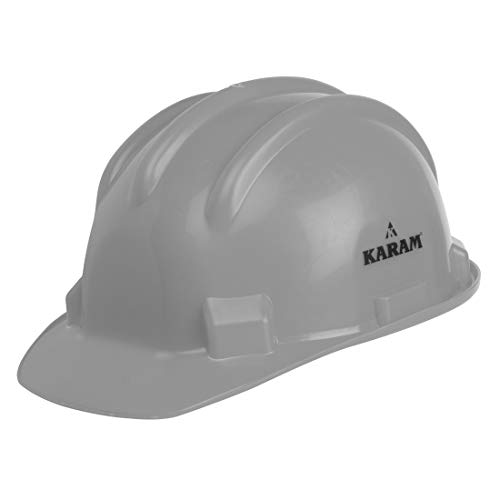Image of KARAM PN501 Safety Helmet for Men Industrial and Construction Use| Manual Adjustment Type with Adjustable Chin Strap| Triple Corrugation and is Certified Safety Helmet Grey