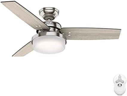 Hunter Fan 44 inch Contemporary Brushed Nickel Indooe Ceiling Fan with Light Kit and Remote Control (Renewed)
