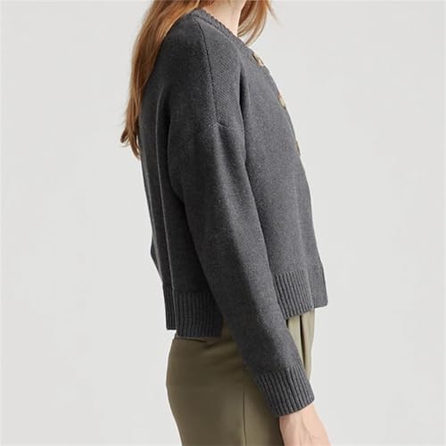 Women’s Basic Button Down Cardigan Casual Crew Neck Long Sleeve Knit Crop Sweater Loose Fit Solid Color Autumn Outwear3
