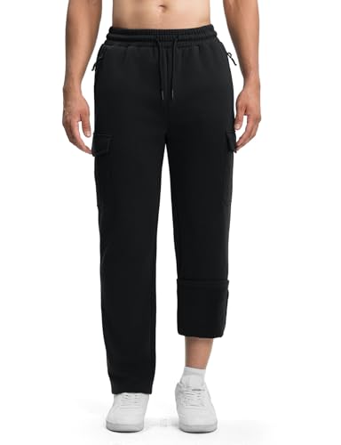 TBMPOY Men's Fleece Lined Sweatpants Winter Straight Leg Open Bottom Warm Cargo Pockets Cotton Running Lounge2