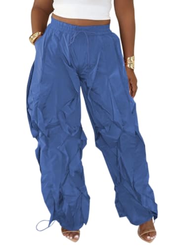 Image of Lucuna Women Balloon Pants Ruffle Fringe Drawstring High Waist Wide Leg Baggy Joggers Parachute Pants