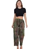 Wevez Women Handmade Patchwork Flower Style Boho Hippie Pants | 100% Cotton Yoga Trousers from Nepal (US, Alpha, One Size, Regular, Regular, Green)