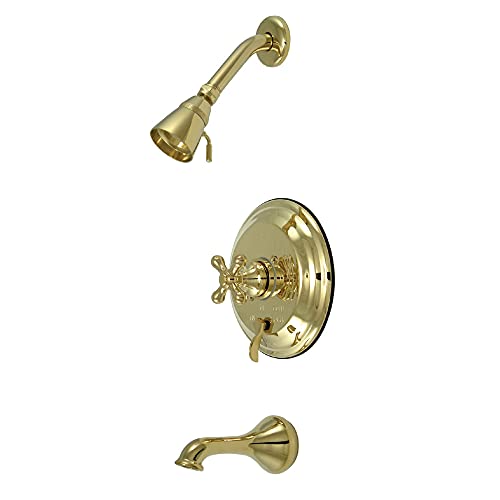 Kingston Brass KB36320AX Restoration Tub and Shower Faucet with Metal Cross Handle, Polished Brass