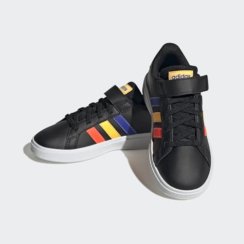 adidas Grand Elastic Lace and Top Strap Shoes Tennisschuhe, Core Black/Lucid Blue/Court Green, 38 EU