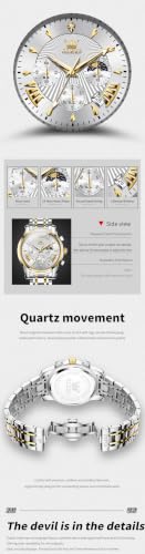 Image of OLEVS Watch for Men Classic Business Dress Analog Quartz Stainless Steel Waterproof Luminous Date Diamond Men Silver Watch