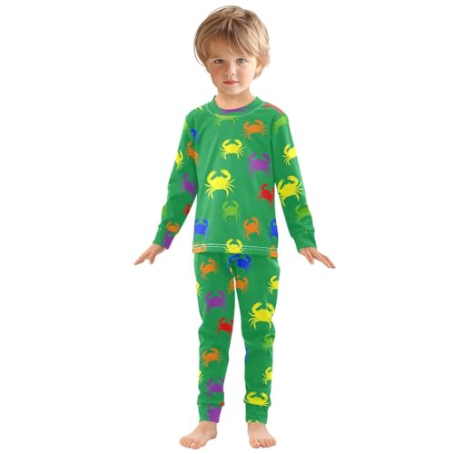 Pajama Sets Long Sleeve Colorful Crab Green Silhouettes Soft Comfy Sleepwear 2 Piece PJS 3-8T2