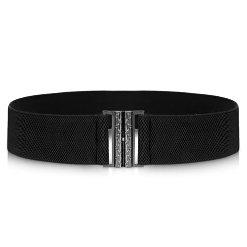 Jeffdad Wide Stretchy Belts for Women, Vintage Elastic Waist Belts Adjustable Cinch Belt Muticolored Ladies Dress Buckle Belt