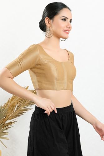 Image of Vamas Women's Silk Padded Self Design Half Sleeve Readymade Saree Blouse (X-766.N)