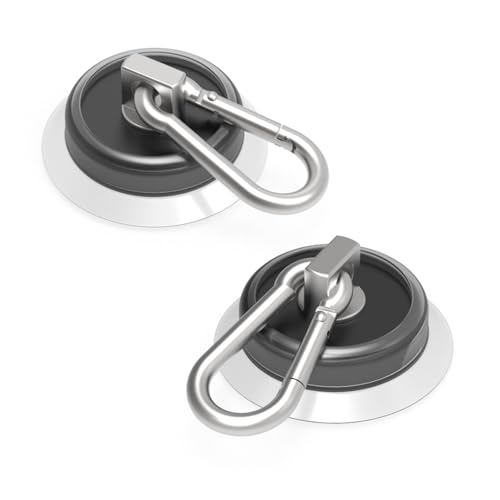 Ant Mag – Carabiner Magnetic Hooks with Anti Slip Suction Base for Enhanced Grip of Side Use with Swivel Snap Hook for Hanging Indoor/Outdoor Grill Kitchen Cabinet Office Black 2 Pack
