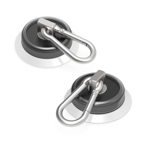 Ant Mag - Carabiner Magnetic Hooks with Anti Slip Suction Base for Enhanced Grip of Side Use with Swivel Snap Hook for Hanging Indoor/Outdoor Grill Kitchen Cabinet Office Black 2 Pack