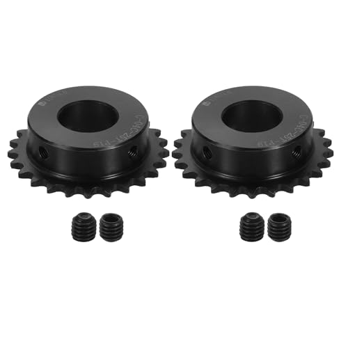 uxcell 2 Pcs #25 Chain Roller Sprocket 19mm Bore, 25 Tooth C45 Carbon Steel ANSI #25 Roller Sprocket Round Hole with Set Screws for ISO 04C Chain