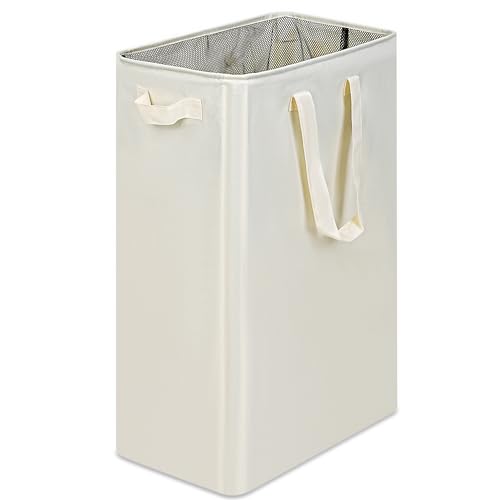 efluky Slim Laundry Basket, Narrow Laundry Hamper with Handles, Collapsible Dirty Clothes Hamper, Tall Laundry Bin for Laundry Room, Dorm and Bedroom, 19.8 Gallon (75L) Beige