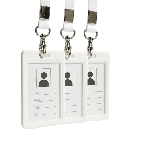 Image of ABHA Print Plastic ID Card Holder with Premium Lanyard for Office /School (Vertical) (White, Pack of 3pcs.)