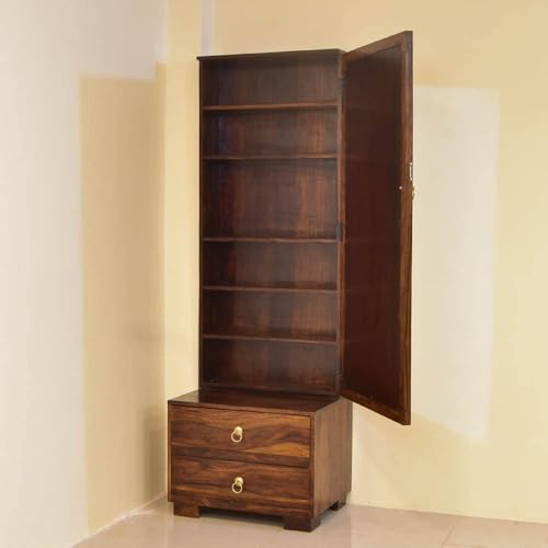 Image of MADE WOOD Solid Sheesham Wood Dressing Table with Mirror | 2 Drawer Storage Makeup Vanity with Shelves | Wooden Dressing Table for Bedroom & Living Room | Honey Finish | Pre-Assembled