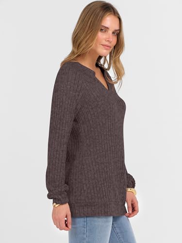 ANRABESS Womens Long Sleeve Shirts Fall Lightweight V Neck Sweater Tops Dressy Casual Loose Fit Tunic 2025 Fashion Clothes4