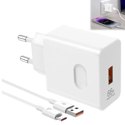 BOULESENM Cargador Rápido de 66 W, Cargador para Teléfonos Móviles, con 6 A, Cable USB C 1 m für Honor 70 Lite 200 Lite Honor Pad9 X8a Huawei MatePad Tablet