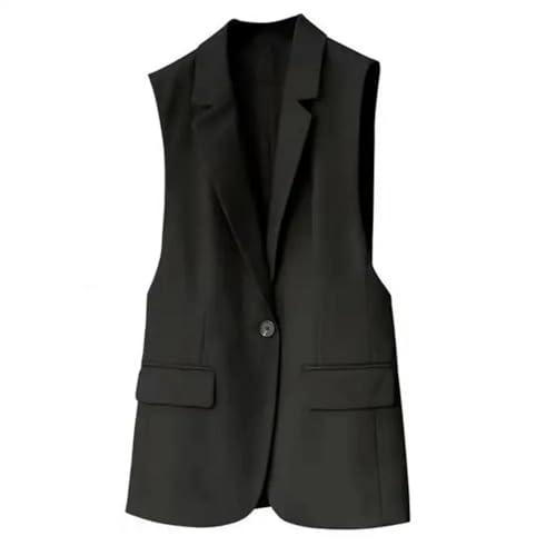Blazers Chaquetas De Traje Chaleco Largo Clásico Para Mujer Chaleco Elegante Para Mujer Chaquetas Sin Mangas Prendas De Vestir Exteriores Chaleco Ajustado Para Oficina Para Mujer Tops M Negro
