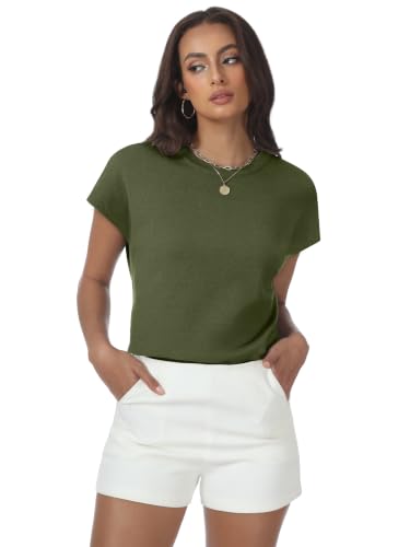 Image of Womens Tops Summer Sweaters Short Sleeve Shirts Dressy Casual Basic Casual Cap Sleeve Tops Beach Vacation Clothes
