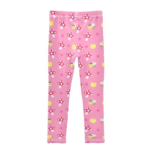 Mushroom Tulip Bee Girls Leggings,Workout Leggings for Girls Toddler Athletic Leggings Size for 3-10T2