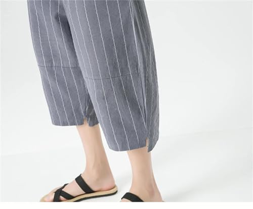 Rfmfkkg Men’S Striped Harem Pants Cotton Linen Jogging Wide Leg Pants Calf-Length Casual Trousers4