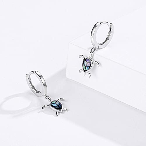 Turtle Dangle Earrings 925 Sterling Silver Abalone Sea Turtle Drop Hoop Earrings Animal Ocean Leverback Earring For Mother's Day Women Girls #TOP3