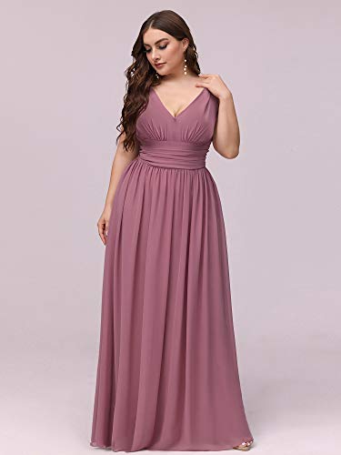 Image of Ever-Pretty V Neck Sleeveless Pleated Chiffon Maxi Plus Size Formal Dress for Women Bridesmaid Dresses 09016-DA