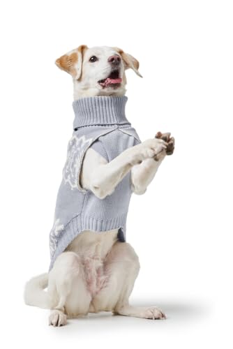 Hunter Hundepullover BIRKA, Warmer Strickpullover für Hunde, weiches Chenille-Garn, mit Rollkragen & Norwegermuster, maschinenwaschbar bei 30°C, Farbe: graublau, Größe: 35