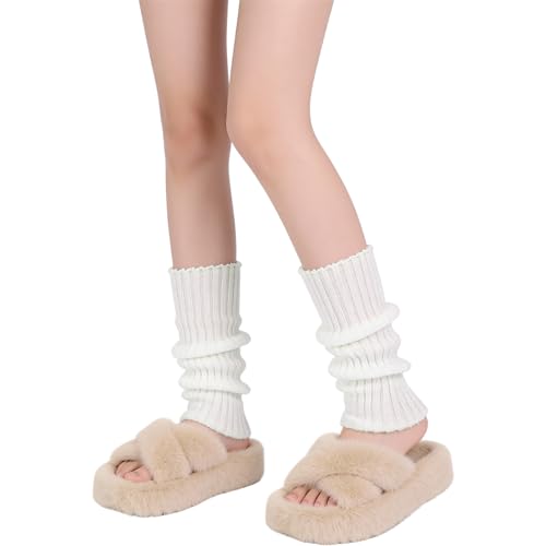 Zelphvt Women Leg Warmers, White Leg Warmer 80s Retro Knitted