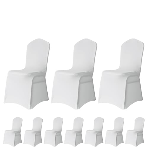 Trimming Shop Housse de Chaise en Spandex Blanc, Housses Plates, Tissu Extensible, Housse de Protection Amovible et Lavable pour Mariages, banquets,...