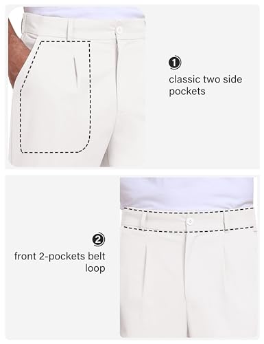 MoFiz Mens Casual Golf Pants Classic Fit Linen Cotton Lightweight Work Dress Pants with Pockets2