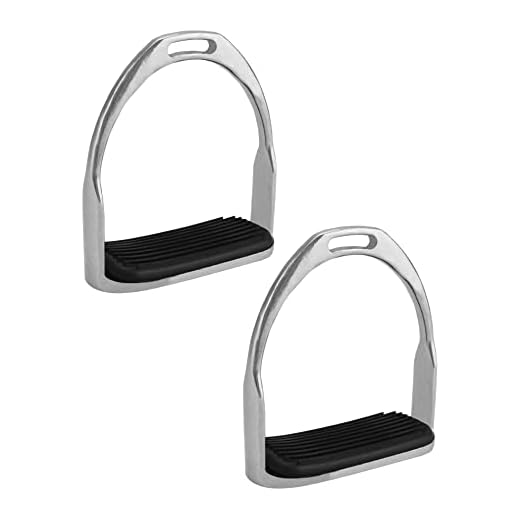 QWORK Horse Riding Stirrups, Hose Saddle, Safety Stirrup, Stainless Steel English Riding Protection Saddle, Knee Ankle Stress Pain Relief, 1 Pair