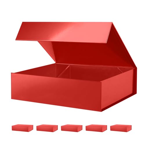 PKGMAGIC 6 Boites Cadeaux Rouge Vide,34,3 x 25,4 x 8,9 CM, Grande Boite Cadeau avec Magnétique Couvercle, Boîtes Cadeaux pour Mariage, Anniversaire,Fête des...