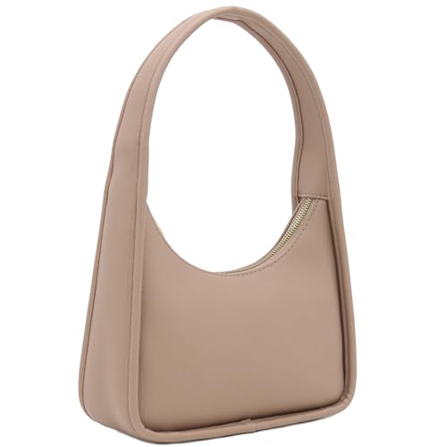 Small Curved Shoulder Bag Minimalist Underarm Crescent Hobo Handbag (Taupe)
