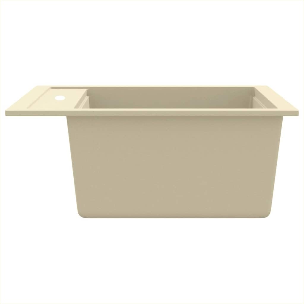 Lavello singolo in granito, beige, da incasso, con vasca extra profonda, 490 x 510 mm, con cestello per cucina, giardino, camper