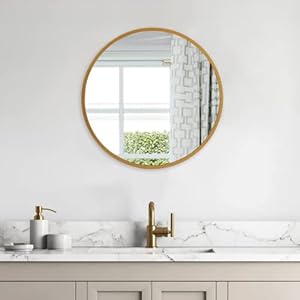 A.T.Lums 20 Inch Gold Round Mirror, Wall Mounted Circle Mirror with Metal Frame, Suitable for Bathroom, Vanity, Entryway, Living Room, Wall Decor