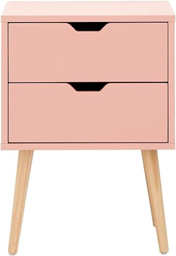Image of VASIL MART Bedside Tables, Wooden Nightstands with Solid Wood Legs & 2 Drawers, End Tables Storage Units for Living Room /Bedroom,etc .(Pink)