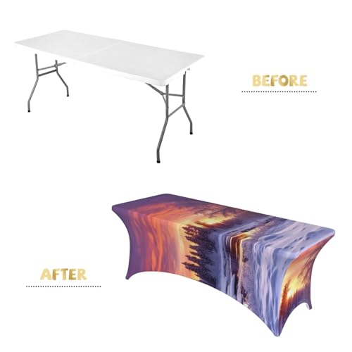 Nappe en élasthanne sans pli paysage d'hiver ajustée pour sublimer vos tables de fête de 1,8 m