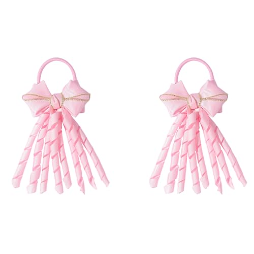 Pair of Dynamic Ribbon Hair Ties Including Flowing Tassels for Cheerleaders Dancers Polyester with High Elasticity Stage Bands