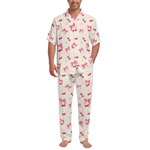 Men's Pajama Sets 2PCS Short Sleeve Pajamas Sets Button Down Loungewear Set Soft Sleepwear Pjs