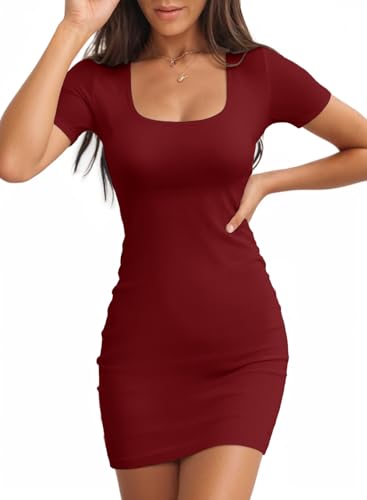 Image of Valiamcep Women's Square Neck Ribbed Knit Bodycon Mini Dresses | Slim Fit Pencil Dress, Cocktail Party Club Night Out Dating Daily Outfits, Sexy Dressy Casual, Fall Winter Fashion Clothes